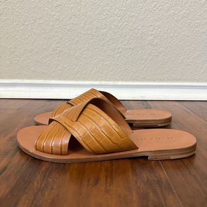 M. GEMI The Siena CrissCross Sandal Brown Croc Embossed